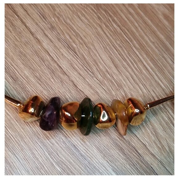 VINTAGE Gold Round Metal Collar Gemstones Jewel Necklace Dressy Statement. - Picture 4 of 4